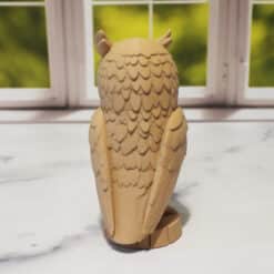 Carved Wood-Style Owl Turning Head Sculpture - Back