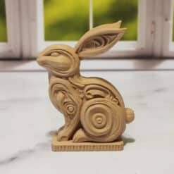 Carved Wood-Style Rabbit Sculpture - Left