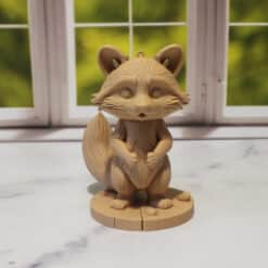 Carved Wood-Style Raccoon Sculpture - Front