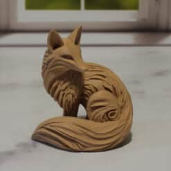 Carved Wood-Style Sitting Fox Sculpture - Left