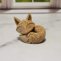 Carved Wood-Style Sleeping Fox Sculpture - Front