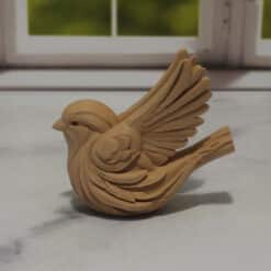 Carved Wood-Style Sparrow Sculpture - Left