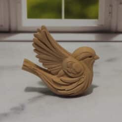 Carved Wood-Style Sparrow Sculpture - Right