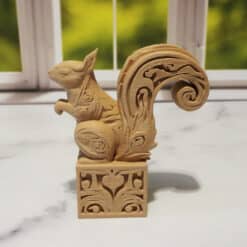 Carved Wood-Style Squirrel on a Box Sculpture - Left