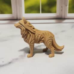 Carved Wood-Style Standing Wolf Sculpture - Left
