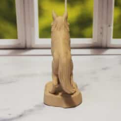 Carved Wood-Style Wolf On-Alert Sculpture - Back