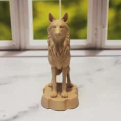 Carved Wood-Style Wolf On-Alert Sculpture - Front