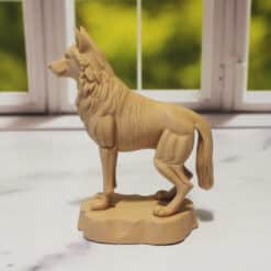 Carved Wood-Style Wolf On-Alert Sculpture - Left