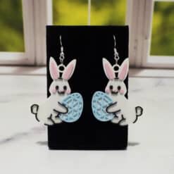 Easter Bunny Holding Egg Earrings - Front