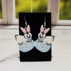 Easter Bunny on Top of Egg Matte PLA 3D Printed Earrings - Front