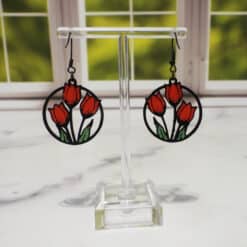 Red Tulips Matte PLA 3D Printed Earrings - Back
