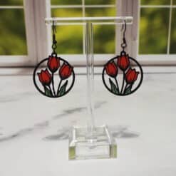 Red Tulips Matte PLA 3D Printed Earrings - Front