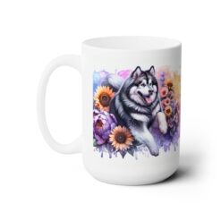 Alaskan Malamute in Flowers 15oz Mug - Left