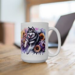 Alaskan Malamute in Flowers 15oz Mug - Lifestyle