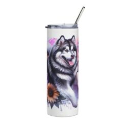 Alaskan Malamute in Flowers 20oz Tumbler - Front