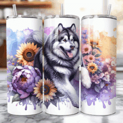 Alaskan Malamute in Flowers 20oz Tumbler - Lifestyle