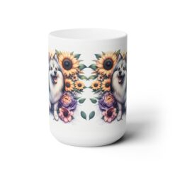 American Eskimo Dog in Flowers 15oz Mug - Front