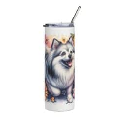 American Eskimo Dog in Flowers 20oz Tumbler - Front