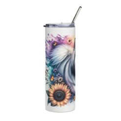 American Eskimo Dog in Flowers 20oz Tumbler - Left