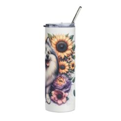 American Eskimo Dog in Flowers 20oz Tumbler - Right
