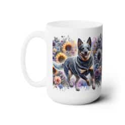 Australian Cattle Dog in Flowers 15oz Mug - Left