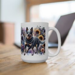 Australian Cattle Dog in Flowers 15oz Mug - Lifestyle