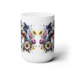 Australian Shepherd in Flowers 15oz Mug - Front