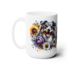 Australian Shepherd in Flowers 15oz Mug - Left