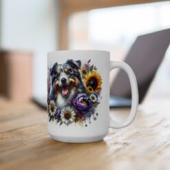 Australian Shepherd in Flowers 15oz Mug - Lifestyle