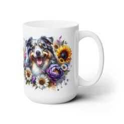 Australian Shepherd in Flowers 15oz Mug - Right
