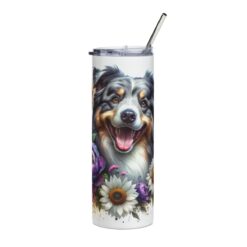 Australian Shepherd in Flowers 20oz Tumbler - Front