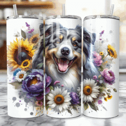Australian Shepherd in Flowers 20oz Tumbler - Lifestyle