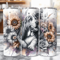 Basset Hound in Flowers 20oz Tumbler - Lifestyle