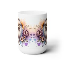 Beige Pomeranian in Flowers 15oz Mug - Front