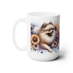 Beige Pomeranian in Flowers 15oz Mug - Left