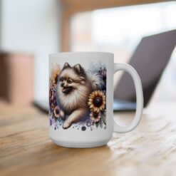 Beige Pomeranian in Flowers 15oz Mug - Lifestyle
