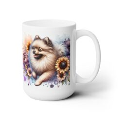 Beige Pomeranian in Flowers 15oz Mug - Right