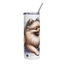 Beige Pomeranian in Flowers 20oz Tumbler - Front