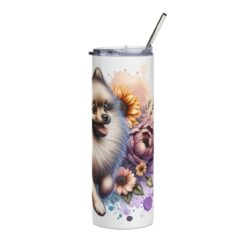 Beige Pomeranian in Flowers 20oz Tumbler - Right