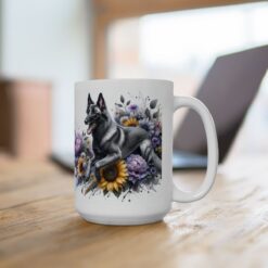 Belgian Malinois in Flowers 15oz Mug - Lifestyle