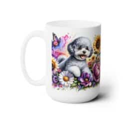 Bichon Frise in Flowers 15oz Mug - Left