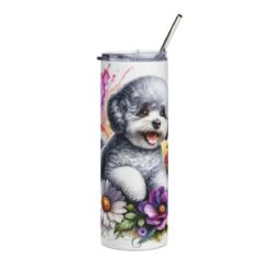 Bichon Frise in Flowers 20oz Tumbler - Front