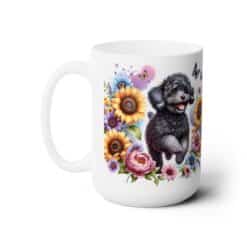 Black Poodle in Flowers 15oz Mug - Left
