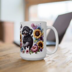 Black Poodle in Flowers 15oz Mug - Lifestyle
