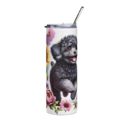 Black Poodle in Flowers 20oz Tumbler - Front