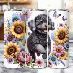 Black Poodle in Flowers 20oz Tumbler - Lifestyle