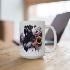 Black Russian Terrier in Flowers 15oz Mug - Lifestyle
