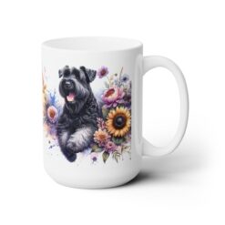 Black Russian Terrier in Flowers 15oz Mug - Right
