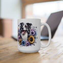 Border Collie in Flowers 15oz Mug - Lifestyle