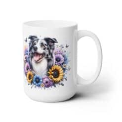 Border Collie in Flowers 15oz Mug - Right